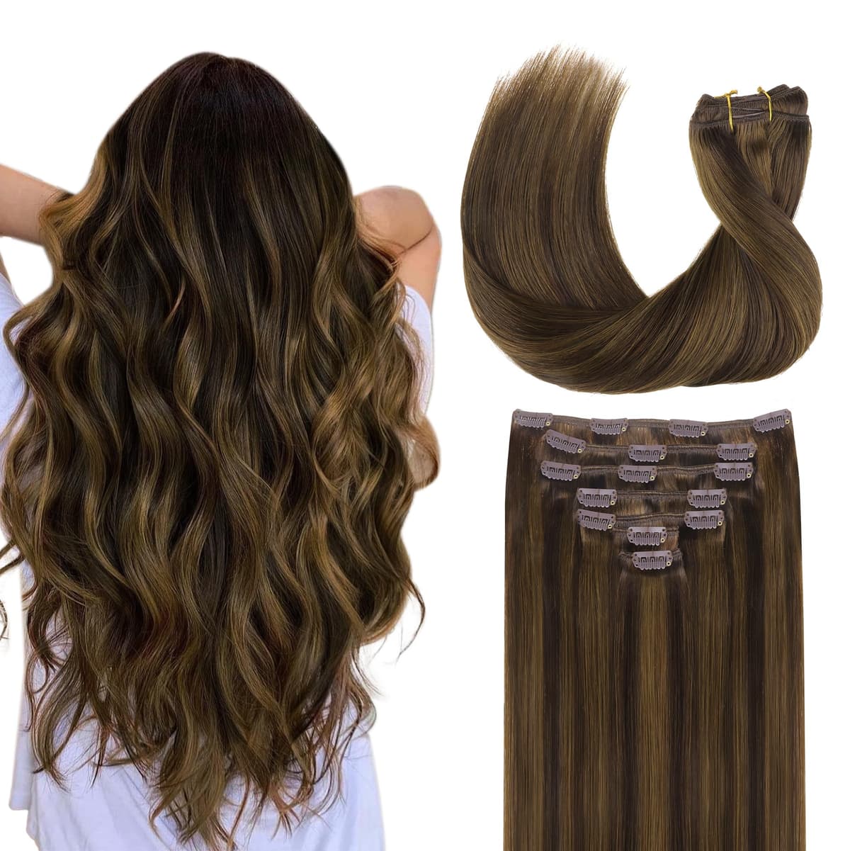 GOO GOO Clip in Hair Extensions Human Hair, 18inch 150g 9Pcs, #2 Dark Brown, Hair extensions for women, Human Hair Extensions Clip in — view 118