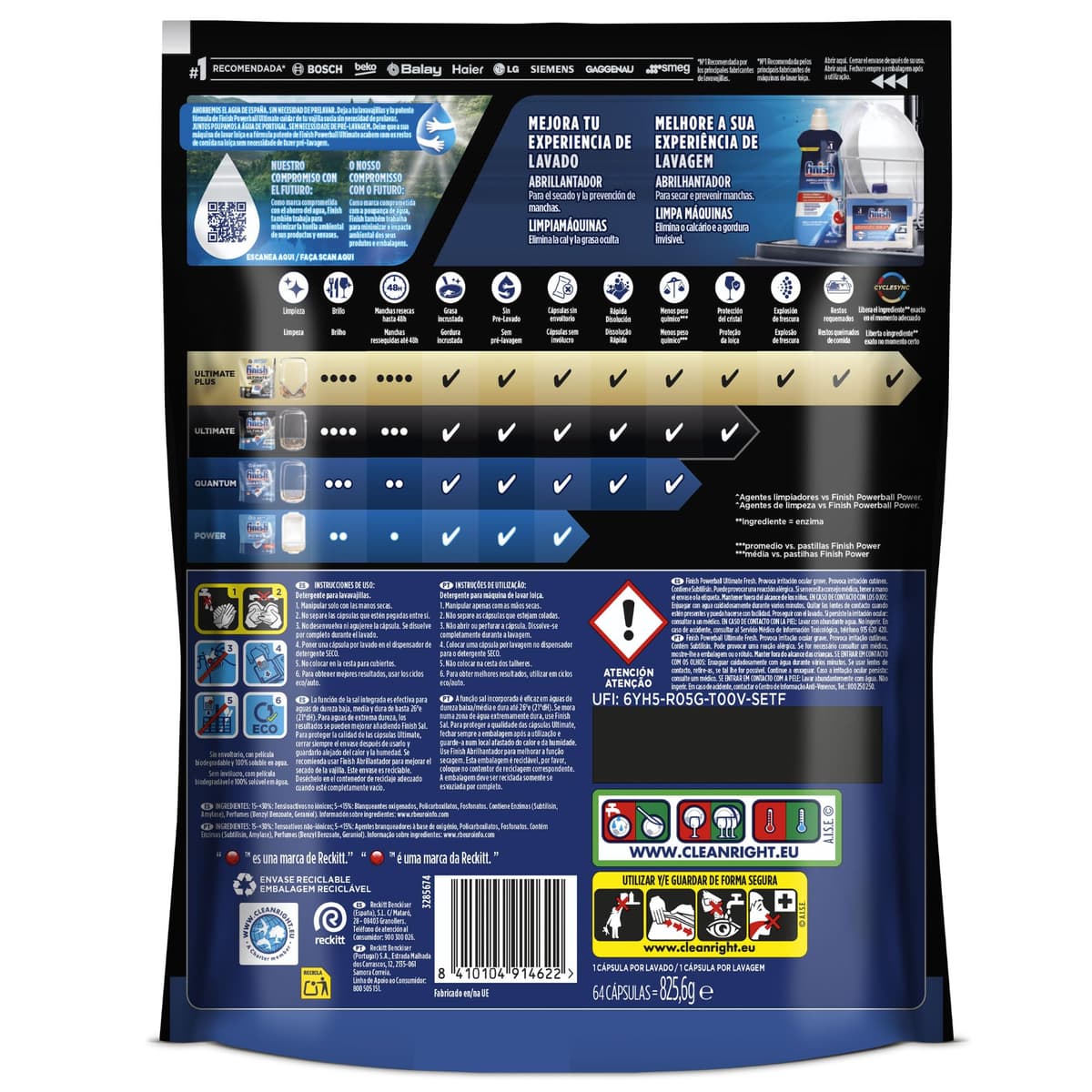 Finish Powerball Ultimate All in 1 Pastillas para el lavavajillas, eficaz contra manchas resecas, 64 pastillas — view 2