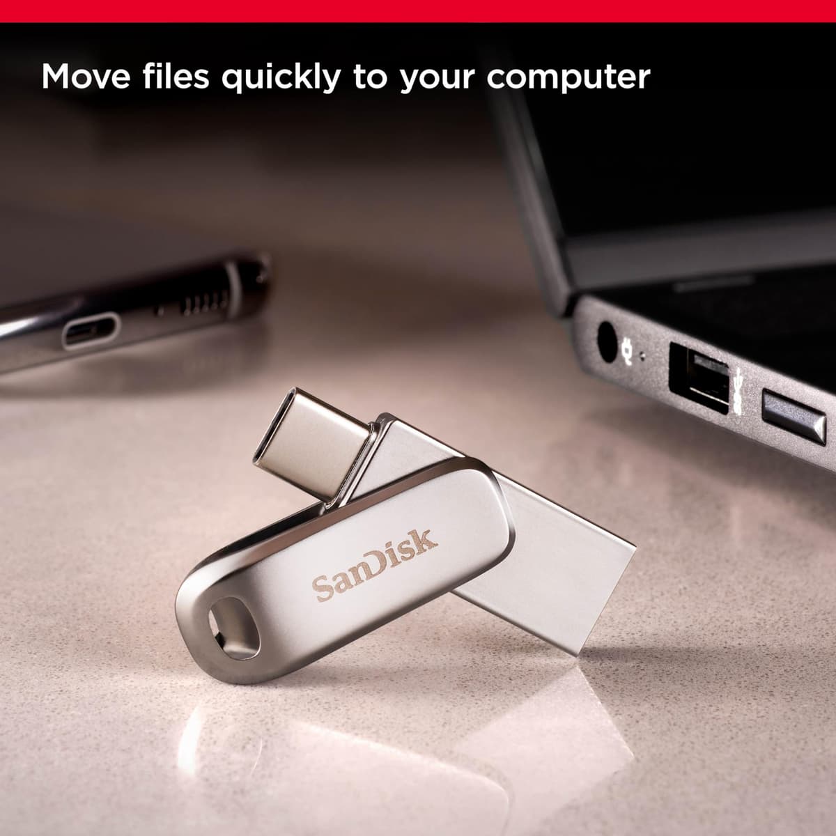SanDisk Ultra Dual Drive Luxe USB Type-C Flash Drive 128GB (Memory stick up to 400 MB/s, Reversible Type-C & Type-A connectors for Smartphone, Tablets, Macs & computers, All Metal) Silver — view 4