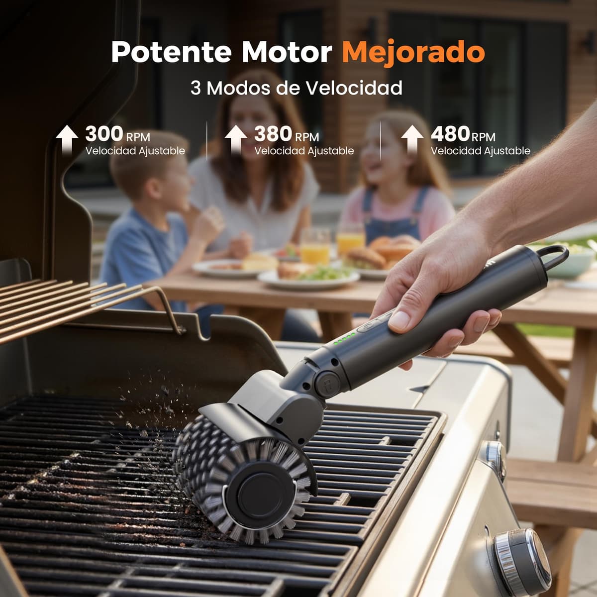 Leebein Cepillo Eléctrico para Barbacoa, 2026 Cepillo Electrico Limpieza Hogar 3 Velocidades & Ángulo Ajustable con 3 Cabezas, 150 Min de Autonomía, Resistente al Agua y Altas Temperaturas — view 3