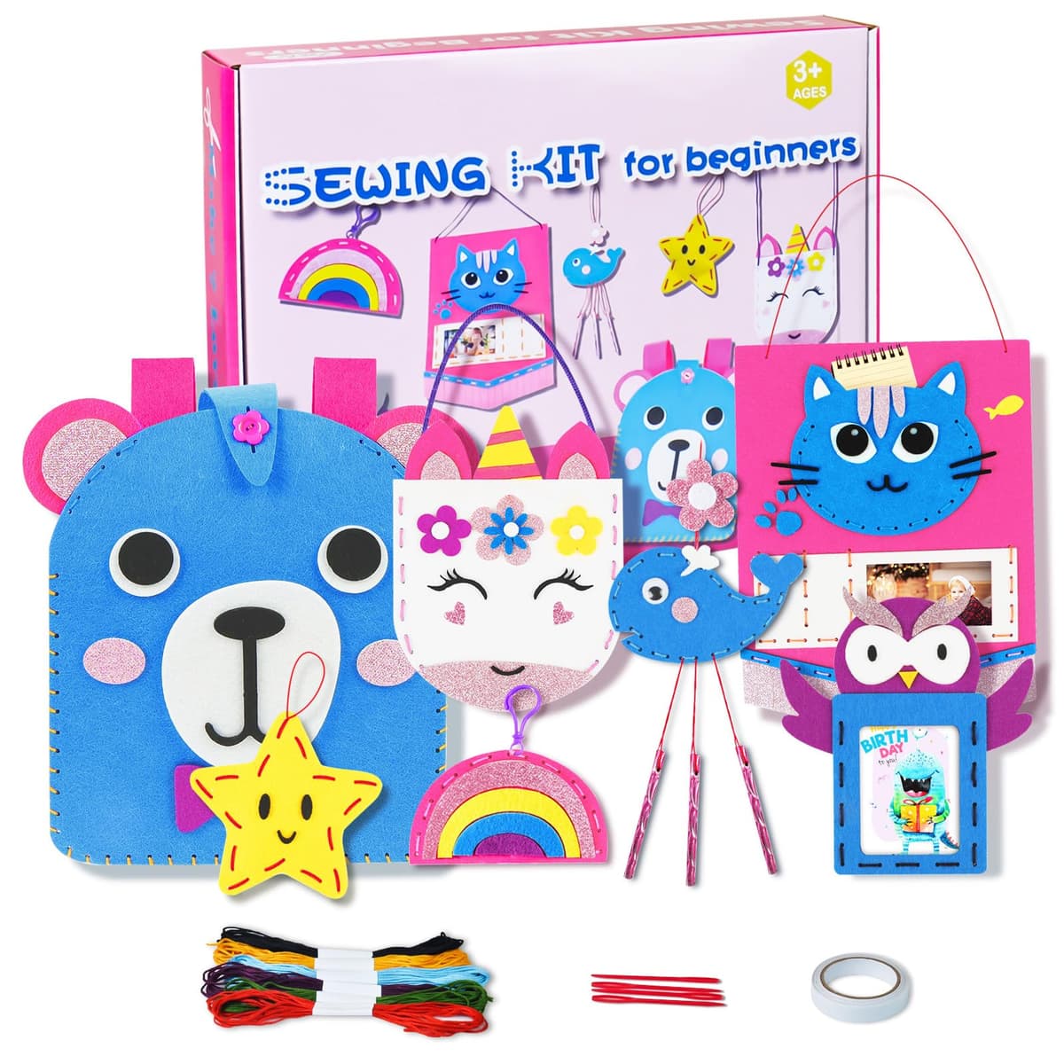 Vicloon First Sewing Kit for Kids, 12-Piece Cute Animal Keychain Sewing Craft Kits, Fun Sewing DIY Kits, Introduction to Sewing Kit for Kids Age 5-12 Learn to Sew Arts and Crafts — view 12