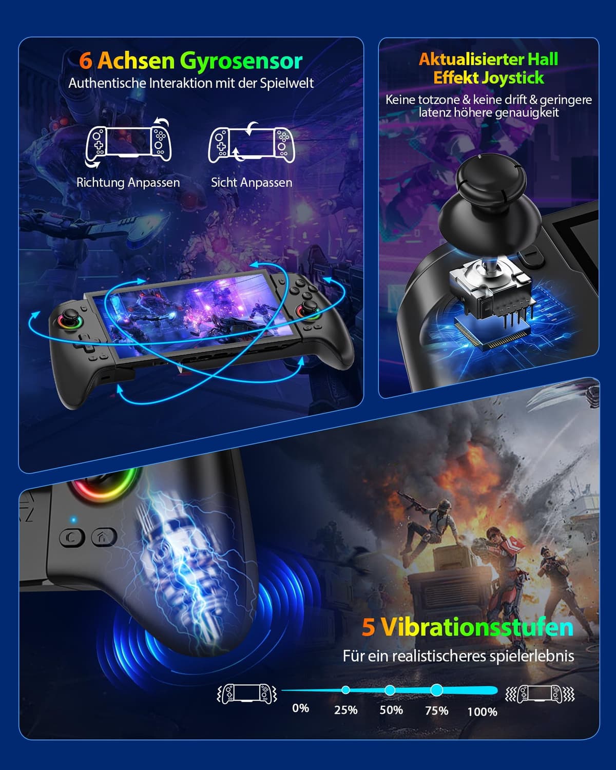 ZRZLMVP Controlador inalámbrico Switch Pro para Switch 2/Switch 1/Switch OLED, controlador de juegos de PC elástico con 16 luces RGB, joysticks Hall Effekt, barra de programación, despertador, turbo — view 5