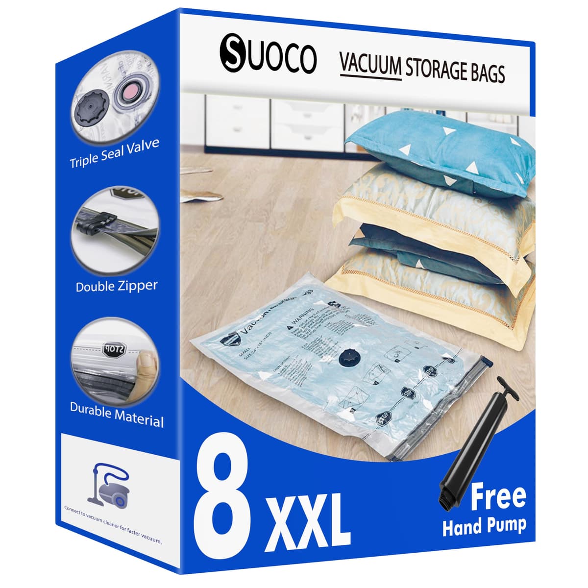 SUOCO Bolsas al Vacío Ropa, Juego de 20 Bolsas (4J + 4L + 6M + 6S) con Bomba Eléctrica, Bolsas de Almacenaje al Vacío para Ropa y Edredones, Viaje y Hogar, Resistente y Reutilizable — view 8