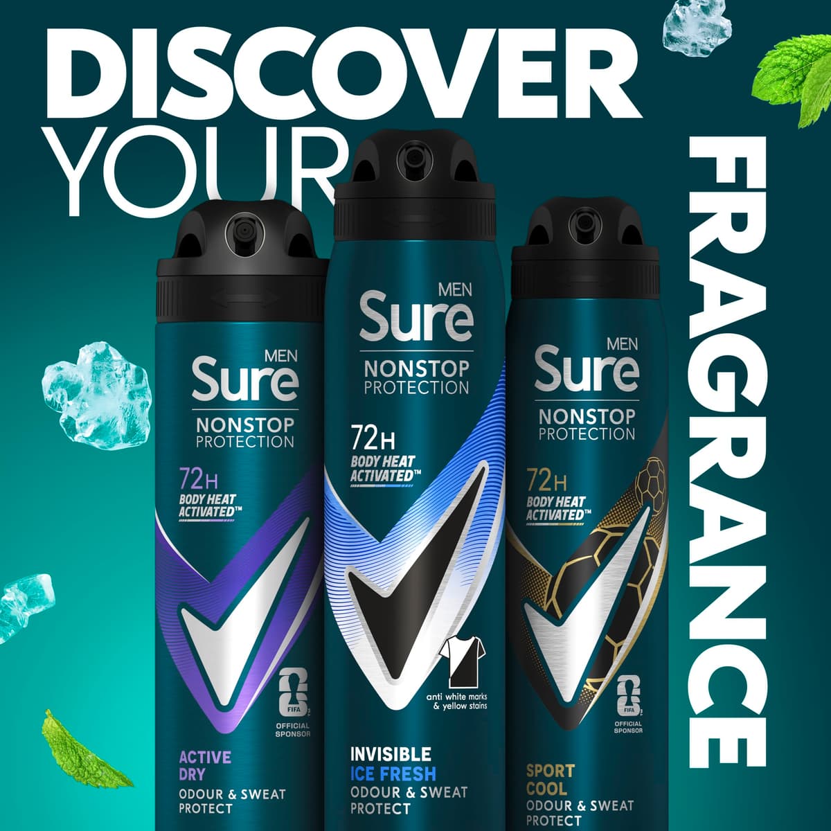 Sure Men Nonstop Protection Invisible Ice Fresh Deodorant Body Spray Antiperspirant with body heat activated technology for 72 hour odour and sweat protection 250 ml — view 2