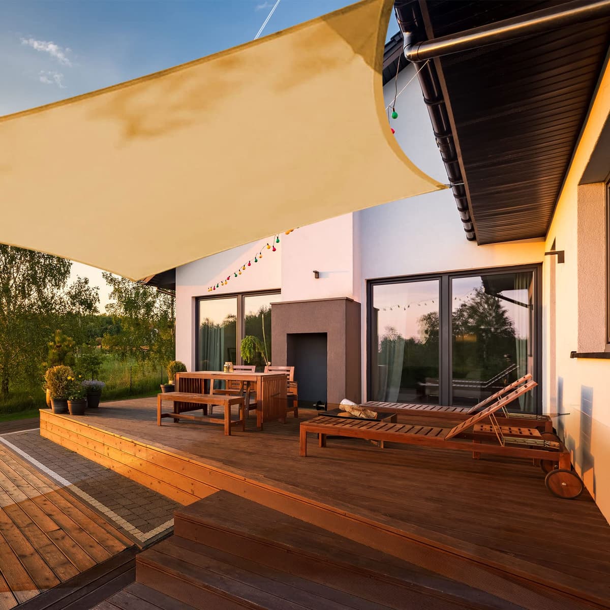 HAIKUS Toldo Vela de Sombra Impermeable Rectangular 4x5m Protección UV PES, Toldos para Patio Exterior Jardín Terraza - Gris — view 11