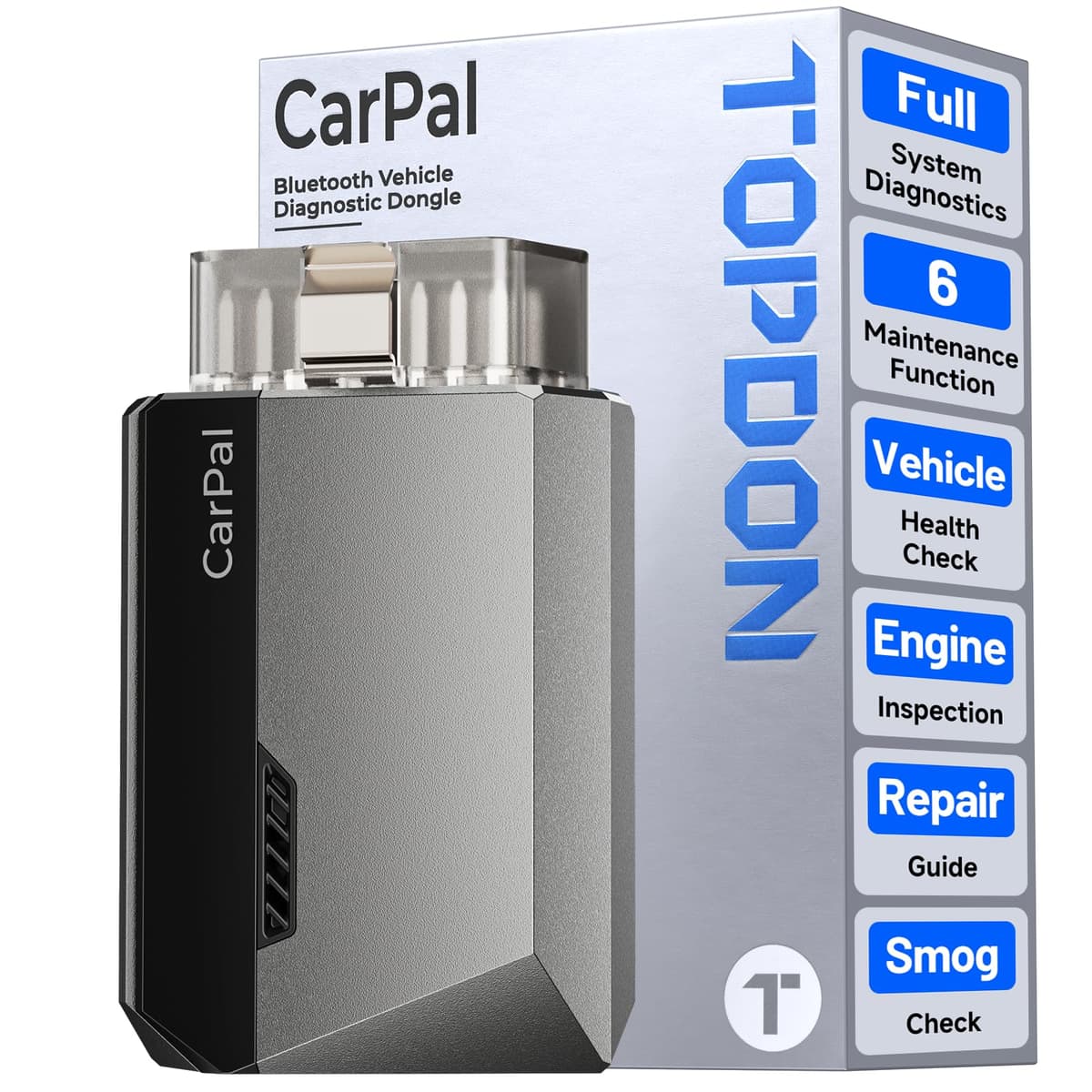 TOPDON CarPal A, OBD2 Scanner, All System Diagnosis, Wireless Bluetooth Diagnostic Tool, Vehicle Health Check, Smog Check, Repair Guide, Engine Inspection, Vehicle Performance Test