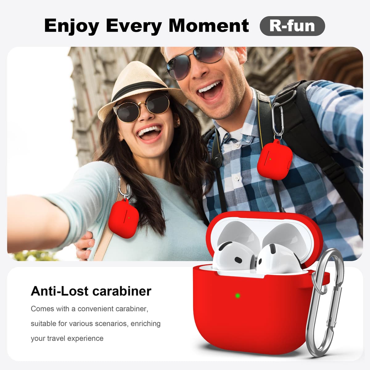 R-fun Funda para AirPods 4 con Kit de Limpieza, Case de Silicona Suave con Llavero, Funda Protectora Completa para Hombres y Mujeres, Compatible con Apple Latest Airpods 4th, Rojo — view 2