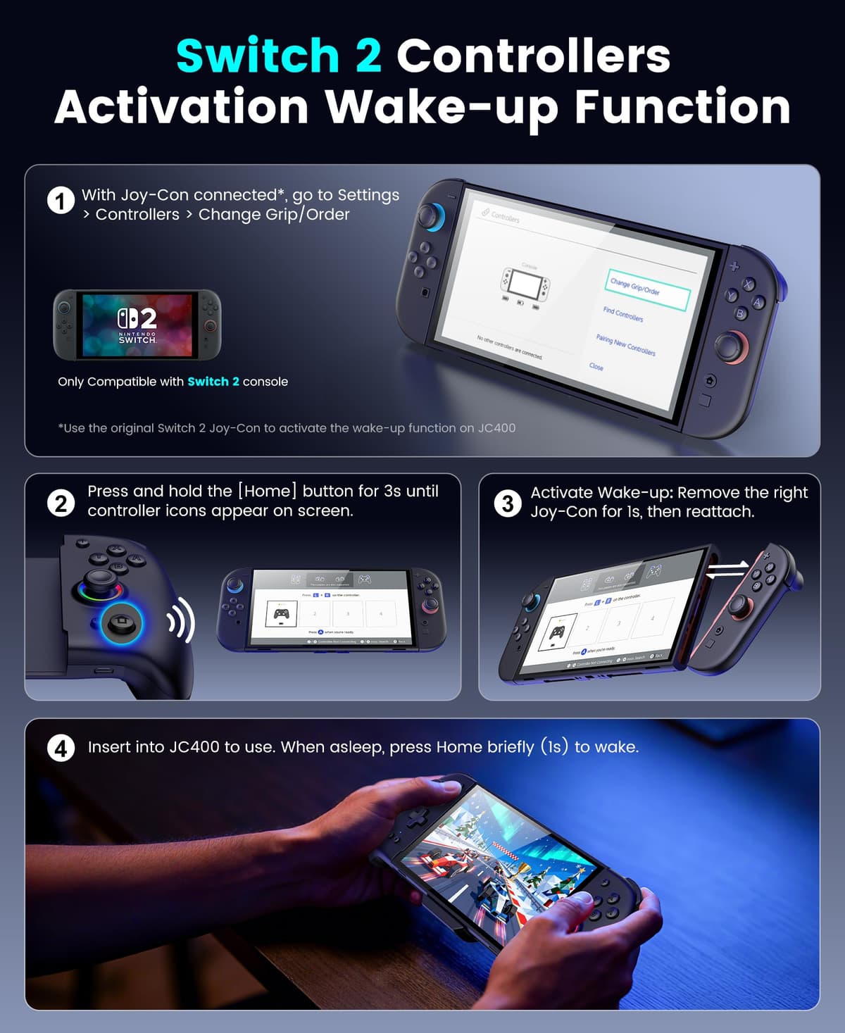 Mando inalámbrico Switch 2, mando pro con joystick de efecto Hall, mando de una pieza para Switch 2 Joy Con, mando de repuesto con RGB/4 ranuras para tarjetas/eje giroscópico/Turbo/Vibración dual — view 3