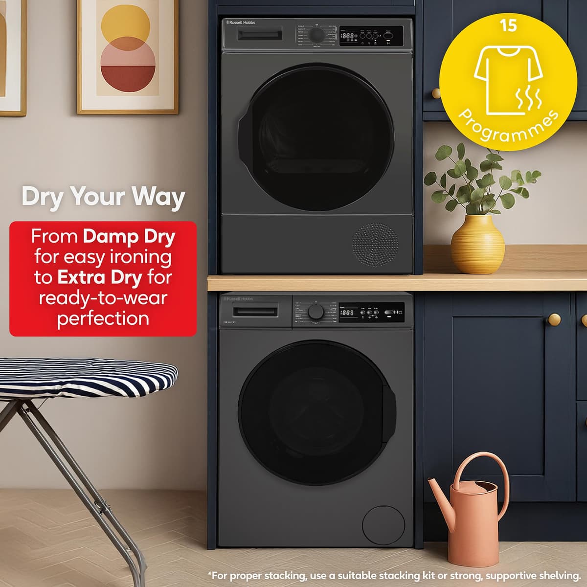 Russell Hobbs Freestanding Electric Heat Pump Condenser Tumble Dryer, 8kg Capacity, 15 Programmes, 3 Heat Settings, LED Display, Anti-Crease, Child Lock in Anthracite RH8HPTD1E12AN — view 5