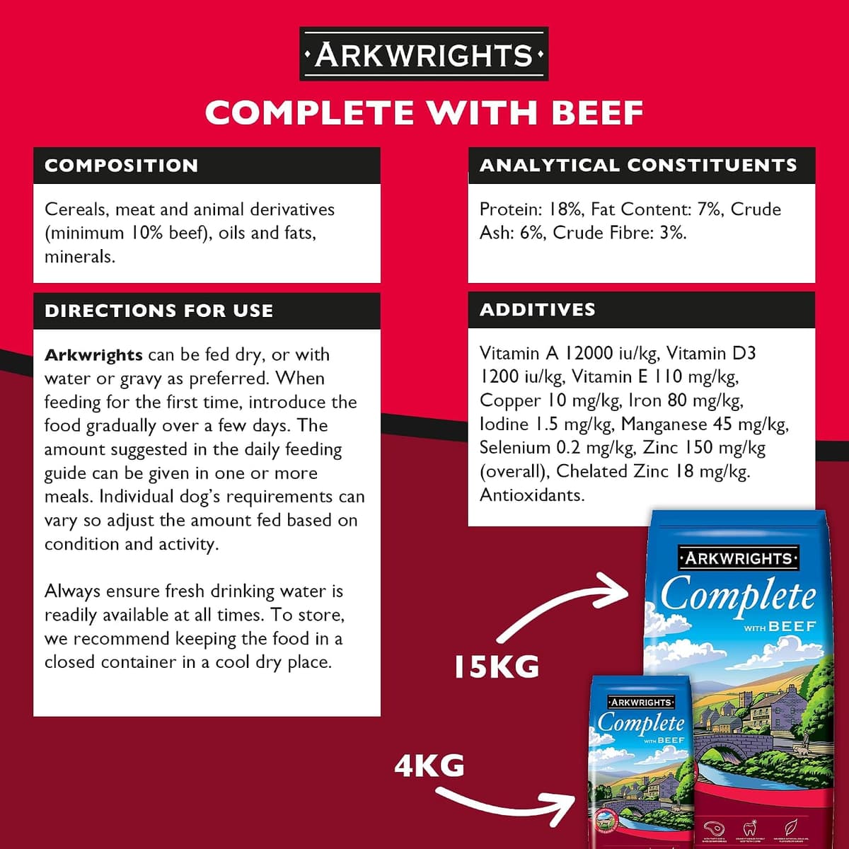 Gilbertson & Page Arkwrights Complete Dry Dog Food 2 pack (30kg) - 1 x 15kg Beef & 1 x 15kg Chicken - Complete Nutrition for Working and Sporting Adult Dogs 1x Chicken & 1x Beef 15 kg (Pack of 2) — view 4