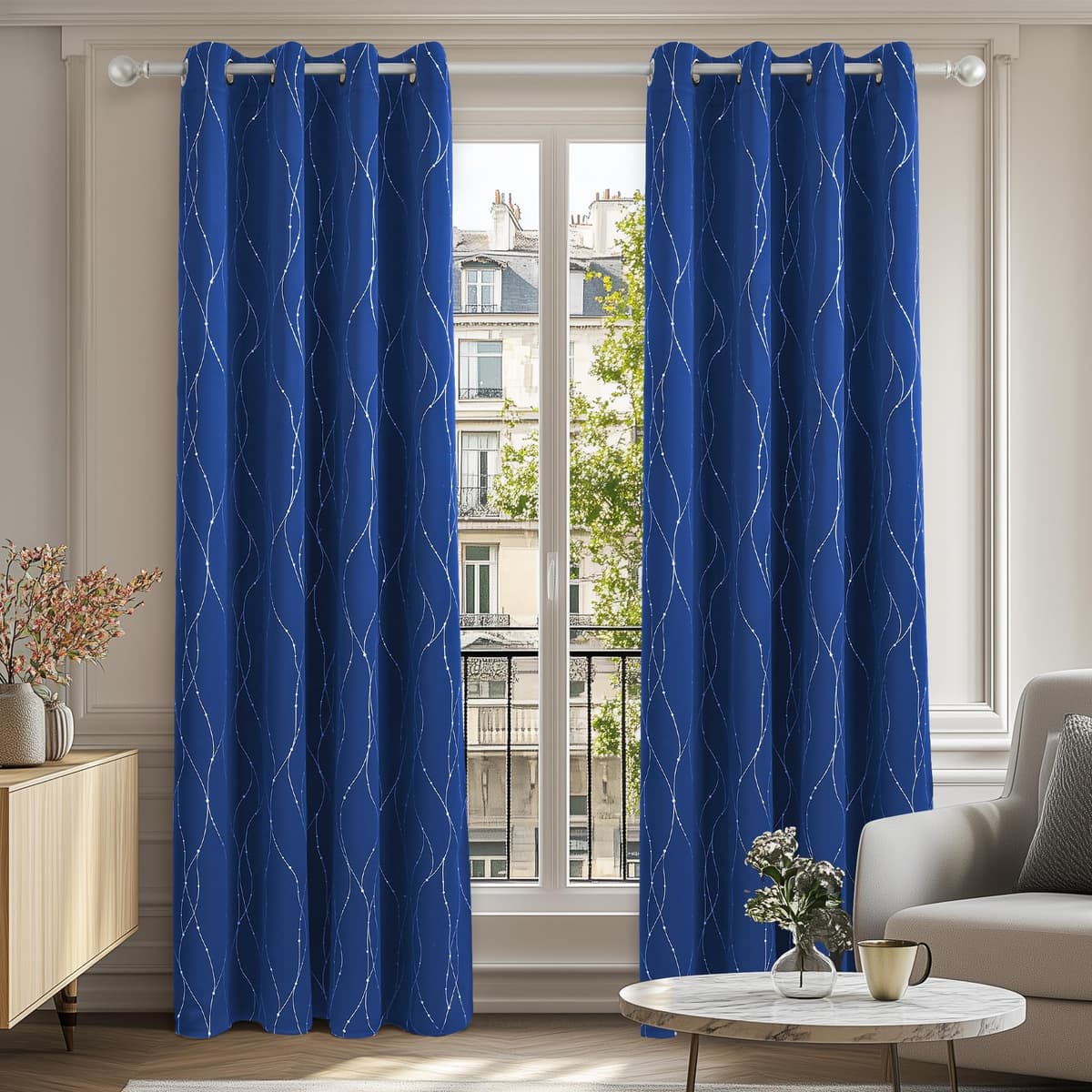 Deconovo Soft Dotted Line Foil Printed Blackout Curtains Thermal Insulated Curtains Eyelet Energy Efficiency Room Darkening Curtains for Bedroom 52 x 72 Inch Light Grey 2 Panels — view 13