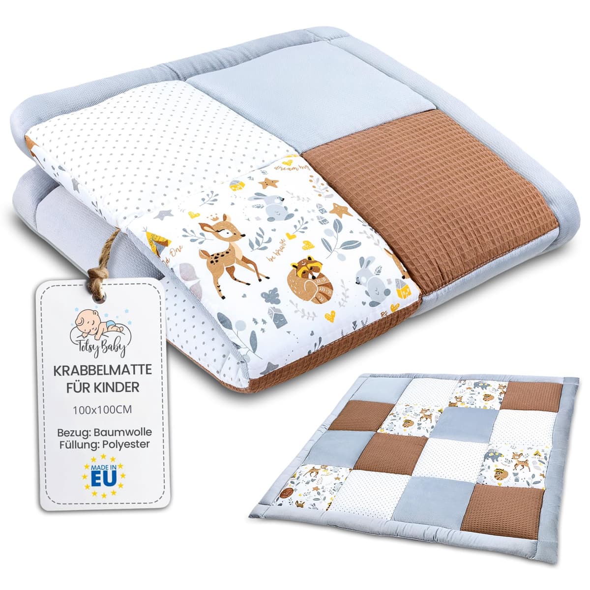 Play Mat for Baby Cotton Playmat Foldable Large - Soft Padded Floor Rug for Kids and Babies Washable Portable mat for Nursery Oeko-Tex certified — view 18