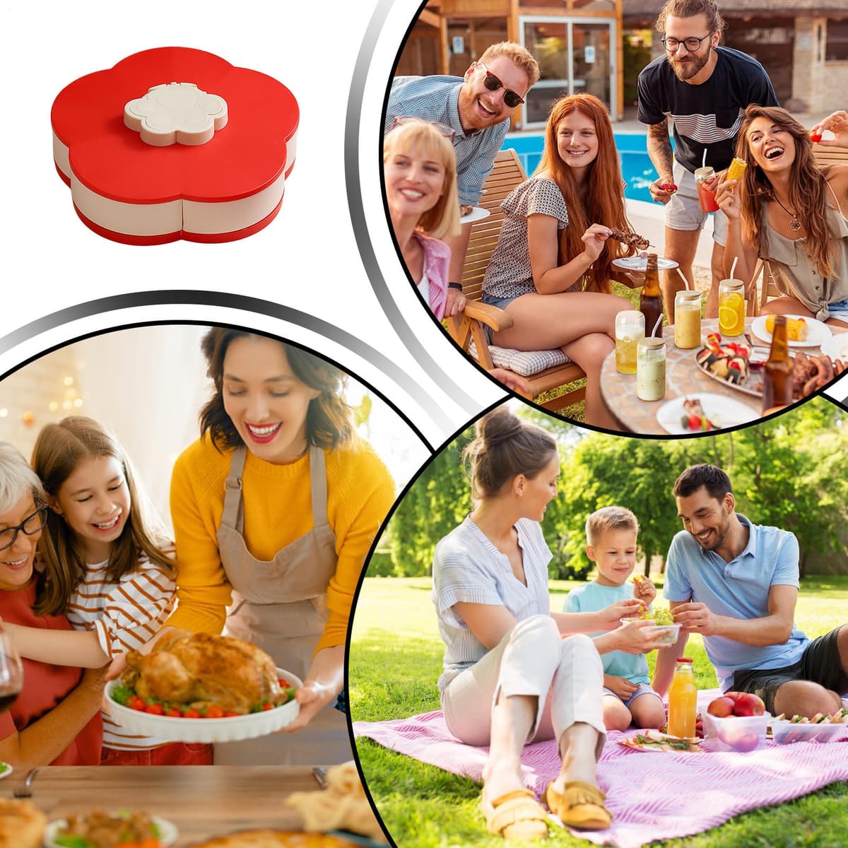 Divided Serving Tray - Petal-Shaped Rotating Food Platter, Snack Organizer for Kitchen and Dining | Serving Plate for Picnic, Party, Buffet | Rotating Tray for Brunch, Dinner Lunch Bar Home Outdoor — view 5