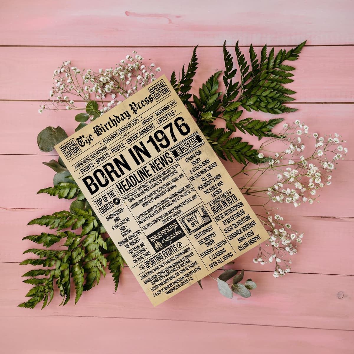 Stuff4 50th Birthday Poster Unframed - Born In 1976 Vintage Newspaper - Happy 50th Birthday Gifts for Women Men Retro Back In 1976, 8x10 Inch Decor Decoration Bday Party — view 3