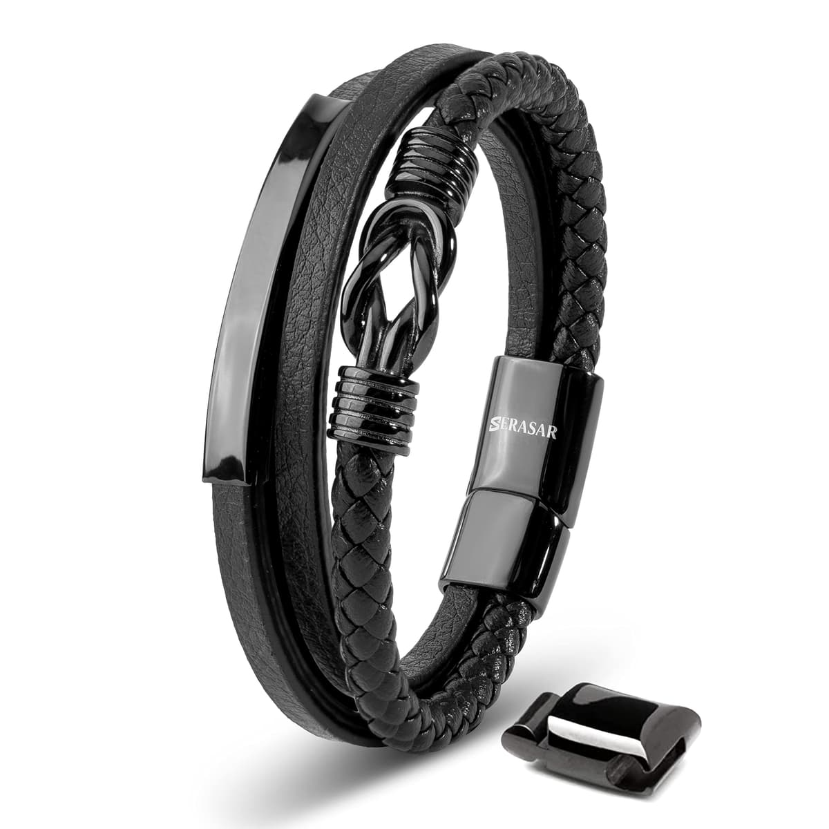 SERASAR Pulseras de cuero premium para hombre | Cierre seguro de acero inoxidable | Tres colores | Joyero Incluido