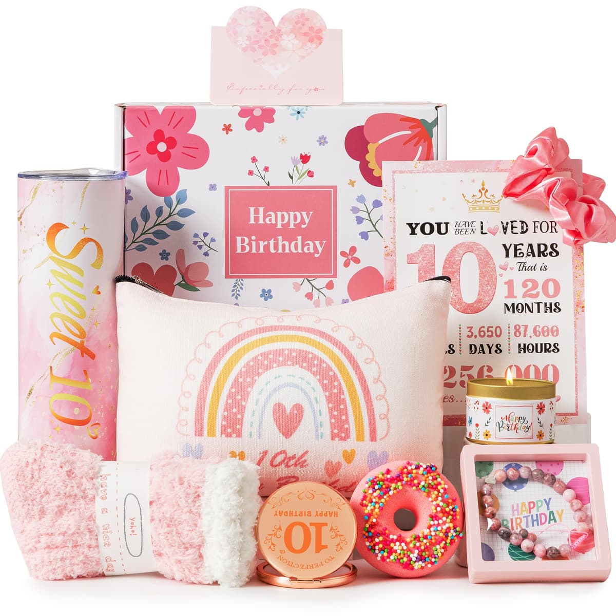 10th Birthday Gifts for Girls,Best Gifts Basket Presents Ideas for Turning 10 Year Old Girls,Happy Sweet 10th Birthday Pamper Hamper Box Kit for Sister Daughter Granddaughter Niece Teenage Teen Her