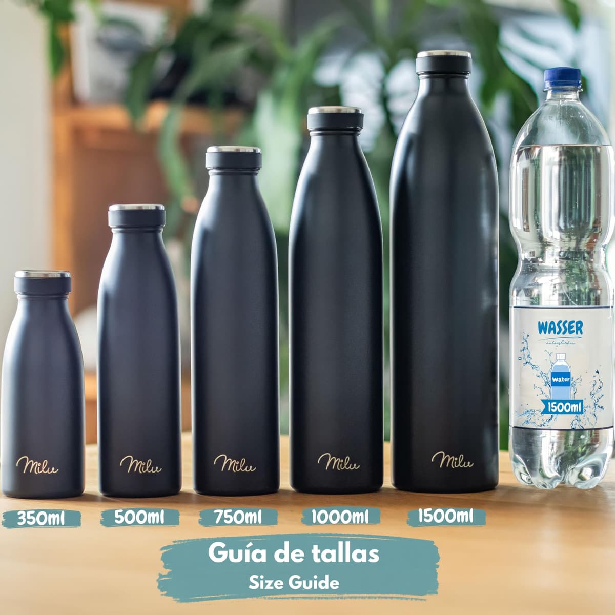 Milu Botella de acero inoxidable 350 ml, 500 ml, 750 ml, 1000 ml, botella de agua aislada, termo a prueba de fugas, apta para ácido carbónico, incluye cepillo de limpieza (granito, 750 ml) — view 4