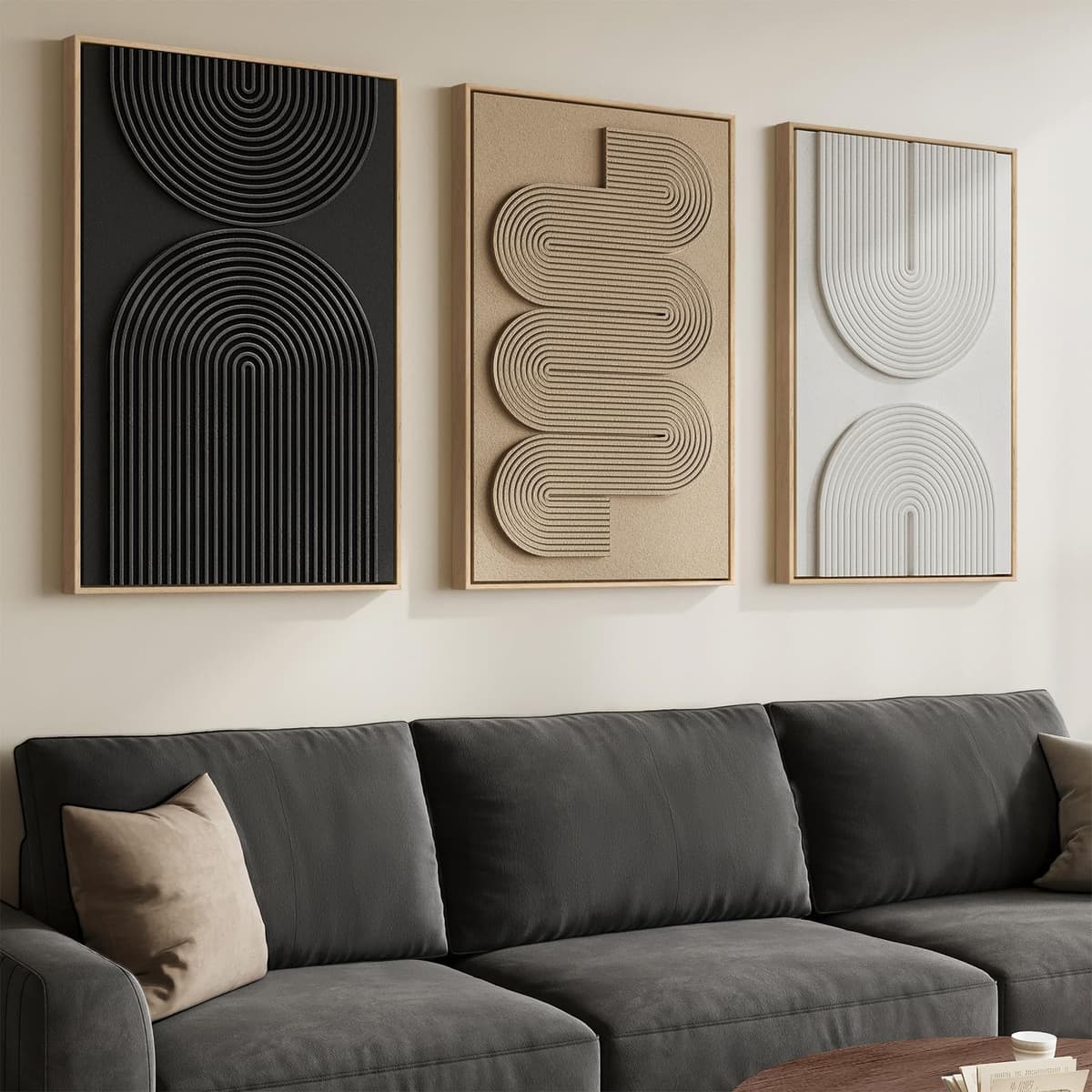 Large 3D Textured Framed Abstract Wall Art for Living Room, 3 Piece Modern Paintings Artwork for Walls, Black White Brown Geometric Sandstone Texture Pictures for Hallway Office Home Decor 24x36 In — view 33