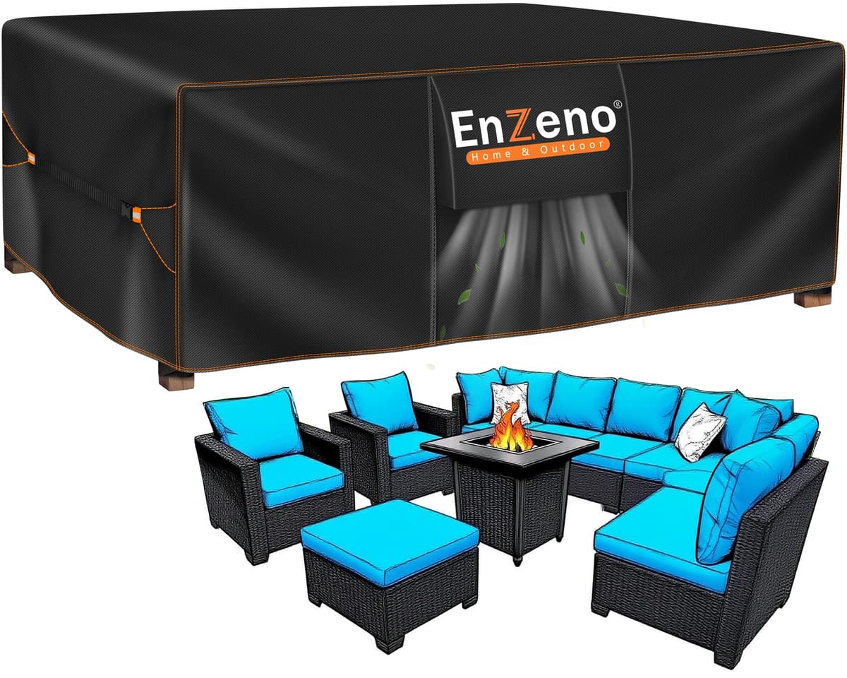 Enzeno Funda Mesa Exterior Impermeable,Cubierta Muebles Impermeable 180x120x74cm,Funda Conjunto Jardin Exterior Aplicable a Mesa y Sillas,Anti Viento, Anti UV — view 10