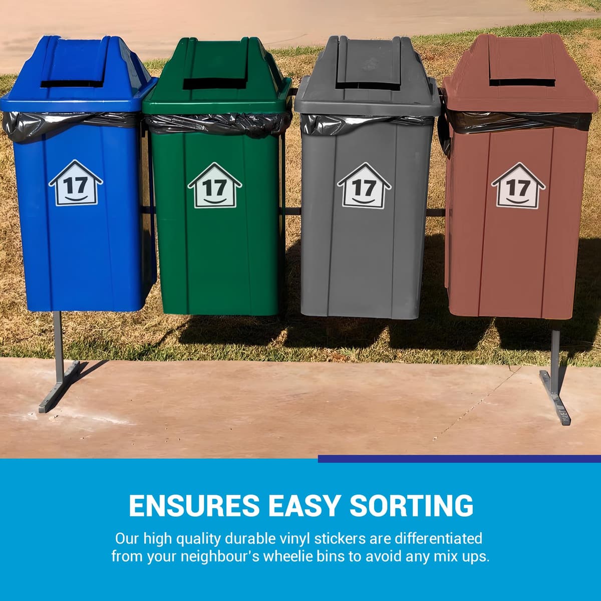 4 x Bin Numbers for Wheelie Bins, 1-99, 15cm ‘Happy House’ Design Dustbin Stickers, Easy Application Stick On Number Stickers - Weatherproof Self Adhesive Vinyl, Black (17) — view 3