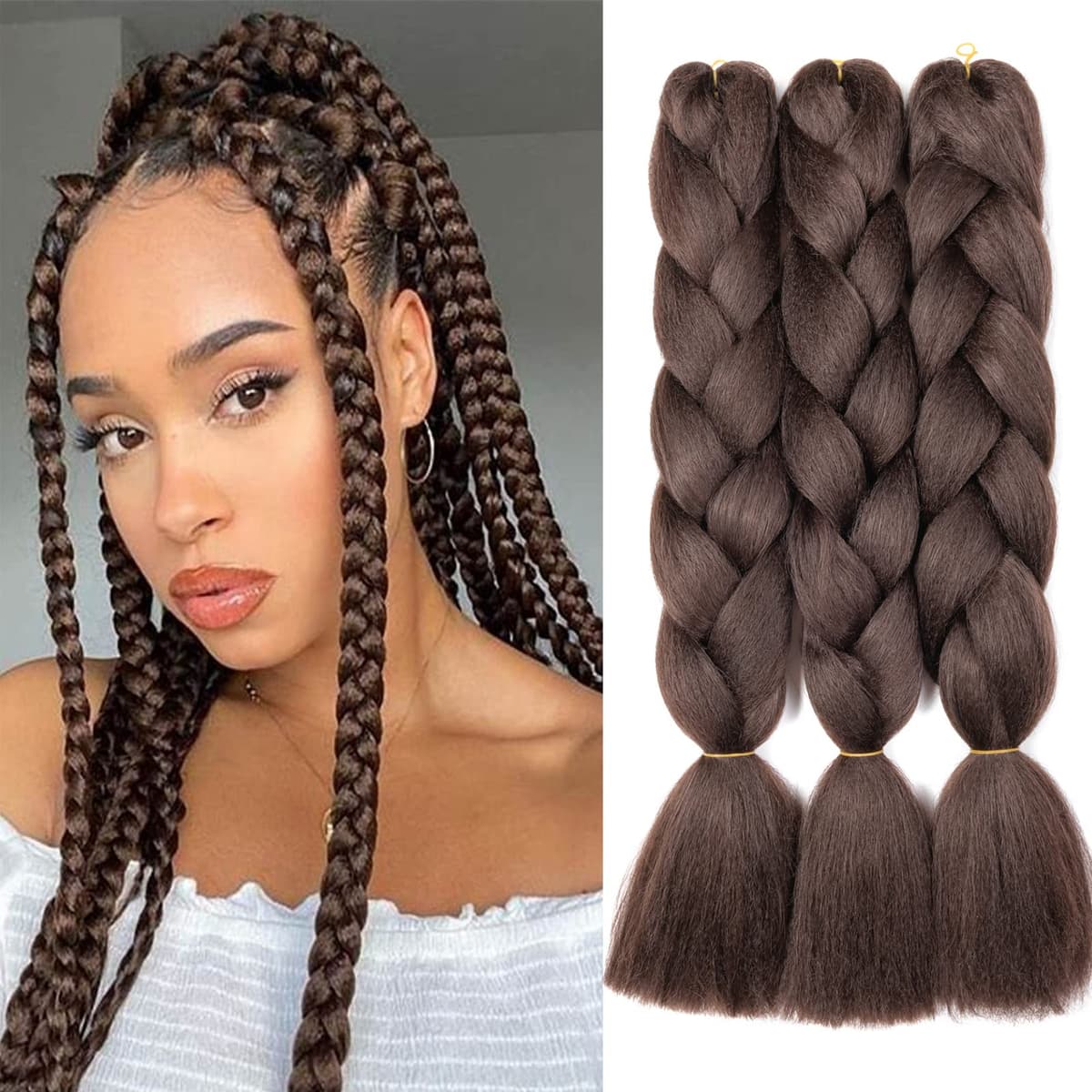 60cm Extensiones de Pelo Trenzas Africanas Castaño Oscuro Extensiones para Trenzas Africanas 1 pcs 100g Kanekalon Pelo para Trenzas Africanas Sintetico Extensiones de Trenzado Cabello Braiding — view 97