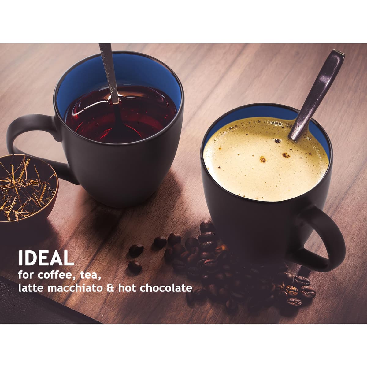 MIAMIO - 6 x 350 ml Juego de Taza de Café/Copa de desayuno - Le Papillon Colección (Negro-Azúl) — view 2