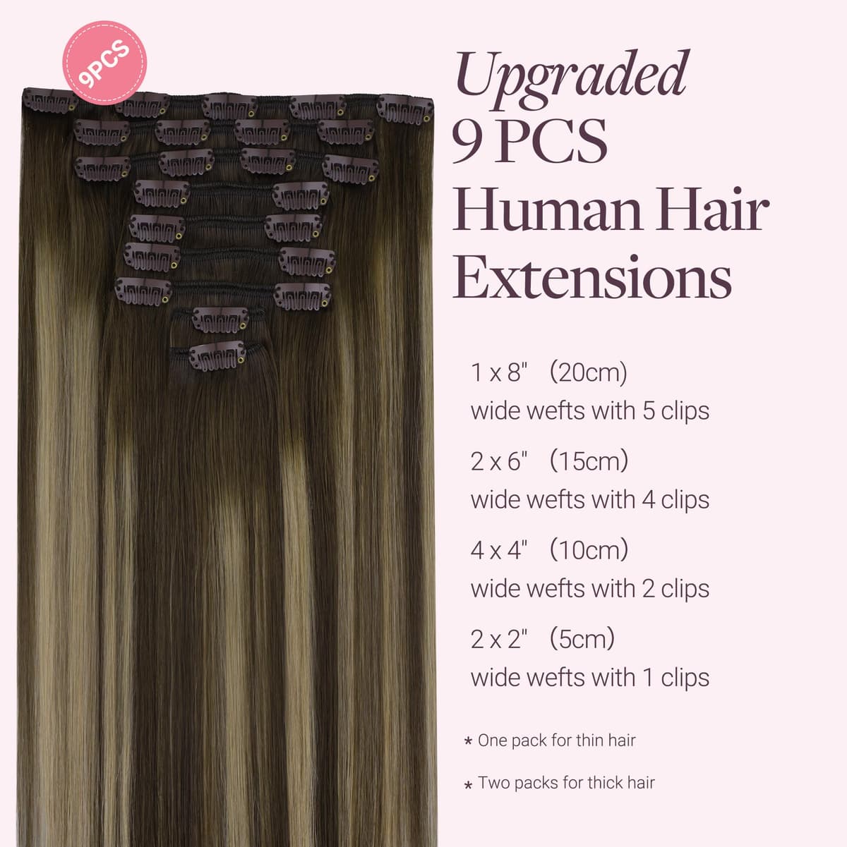 GOO GOO Clip in Hair Extensions Human Hair, 18inch 150g 9Pcs, #2 Dark Brown, Hair extensions for women, Human Hair Extensions Clip in — view 180