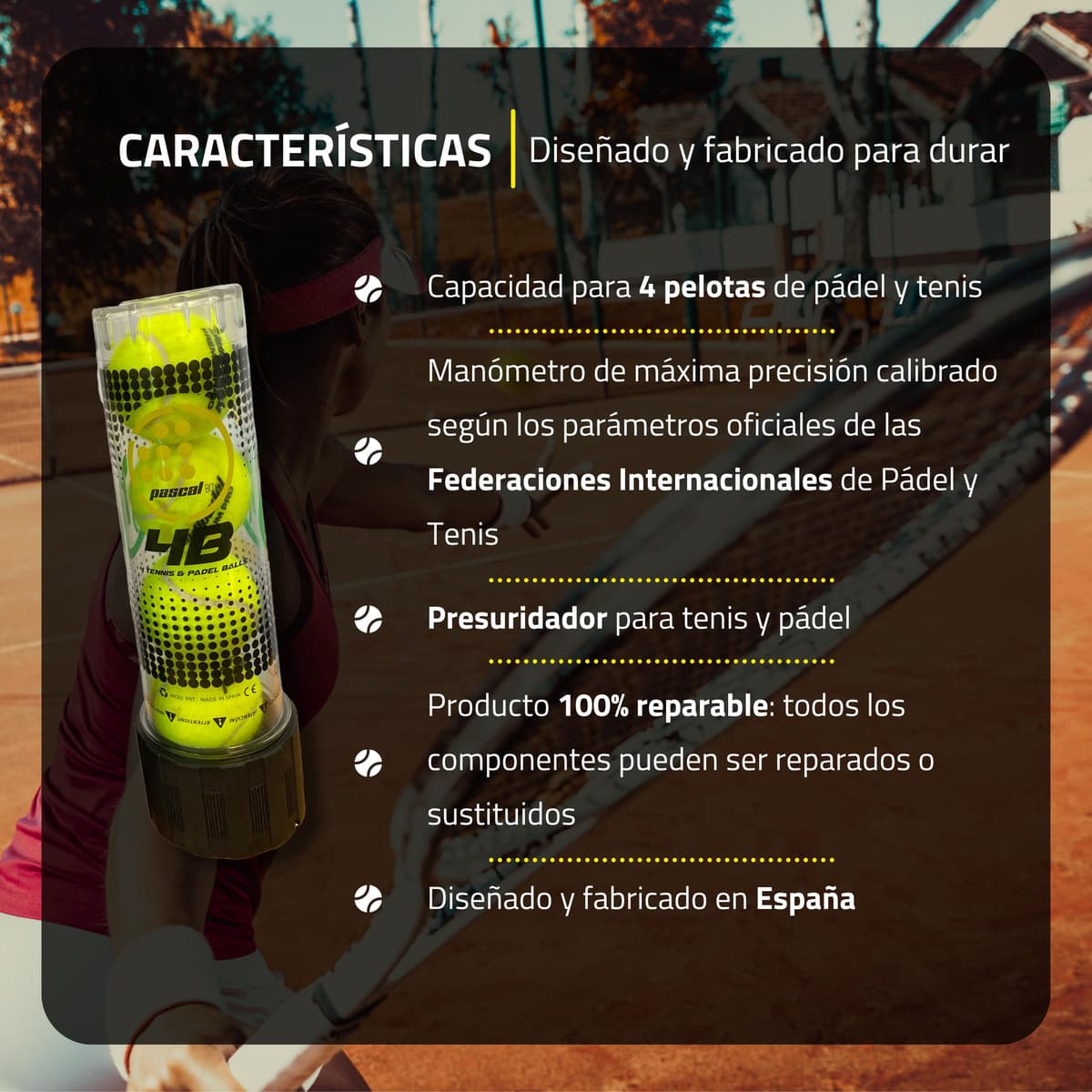 Pascal Box - Presurizador Pelotas Padel con Bomba | Padel Accesorios Bolas Padel | Accesorios Pelotas Padel y Pelotas de Tenis | Bote Presurizador Pelotas Padel | Pack Completo Inlcuye Lubricante — view 3