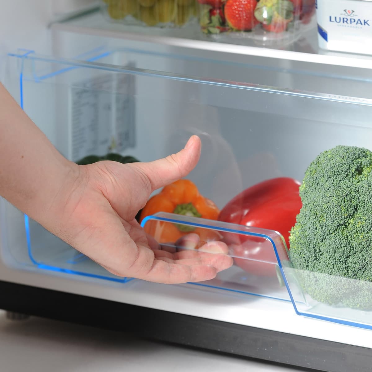 Igenix IG255B Freestanding Under Counter Larder Fridge with 2 Adjustable Glass Shelves, 1 Salad Drawer with Shelf On Top, Reversible Door, 131 Litre Capacity, 55 cm Wide, Black — view 2