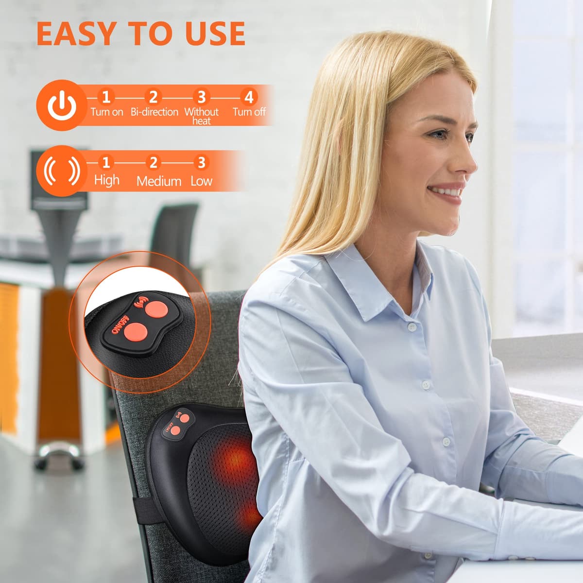 Cojín de Masaje Eléctrico Masajeador Almohada Masajeador Shiatsu con 3 Niveles de Tejidos para Cuello Hombros Espalda Piernas Pies Alivio del Dolor Muscular para Oficina Hogar — view 2