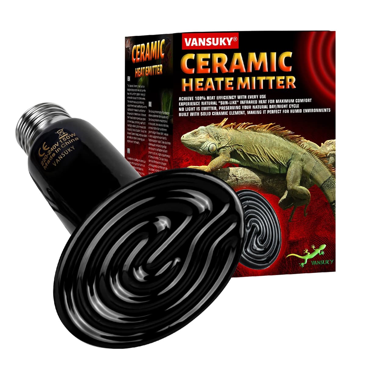 Emisor de Calor Cerámico 200W sin Luz para Reptiles – Lámpara Infrarroja de Calefacción Resistente al Agua para Terrarios, Vivarios, Perros, Gatos y Anfibios