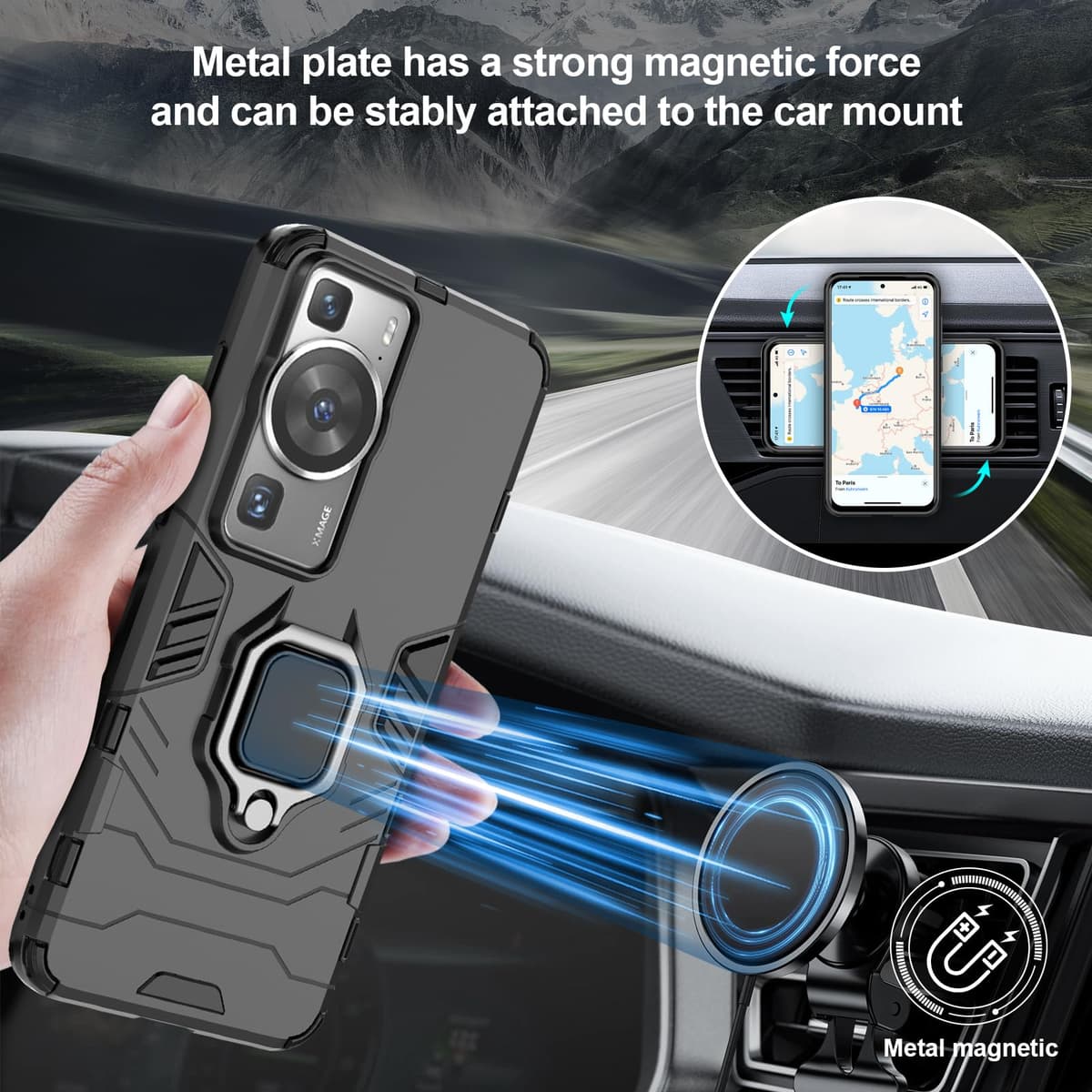 Funda para CMF Phone 2 Pro, Carcasa Antigolpes con Soporte anular metálico, Case Protectora de Grado Militar, Negro — view 427