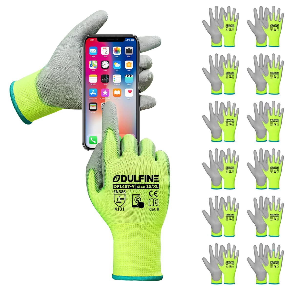 DULFINE Ultra-Thin PU Coated Work Gloves-12 Pairs,Excellent Grip,Nylon Shell Black Polyurethane Coated Safety Work Gloves, Knit Wrist Cuff,Ideal for Light Duty Work. (X-Small) — view 12