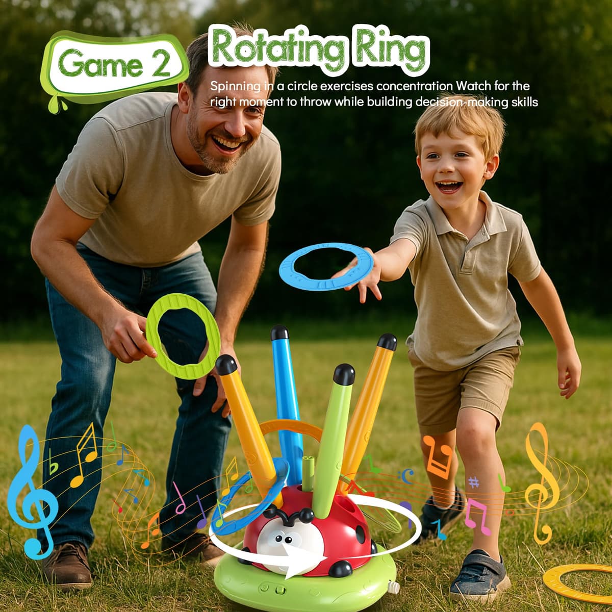 RoserRose 5 in 1 Kids Outdoor Games, Rocket Toy, Musical Jump, Throwing Game, Dodge and Jump, Garden Toys with Remote Control, Outdoor Games for Children 3 4 5 6 7 8 Years Old — view 3