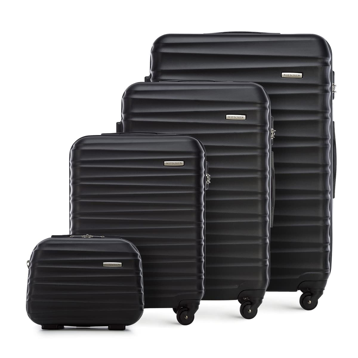 WITTCHEN Maleta Grande Trolley ABS rígido para facturación con 4 Ruedas giratorias Cerradura de combinación asa telescópica Groove Line Negro Ryanair/Vueling/Iberia/easyJet/Iberia Express — view 55