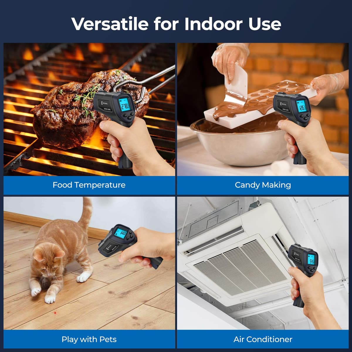 ERICKHILL Infrared Thermometer -50℃~600℃ Compact Size Non-Contact Laser Thermometer Gun LCD Backlit Digital Display Adjustable Emissivity - for Vehicle Repair/Cooking/BBQ/Freezer/Food, Black Blue — view 5