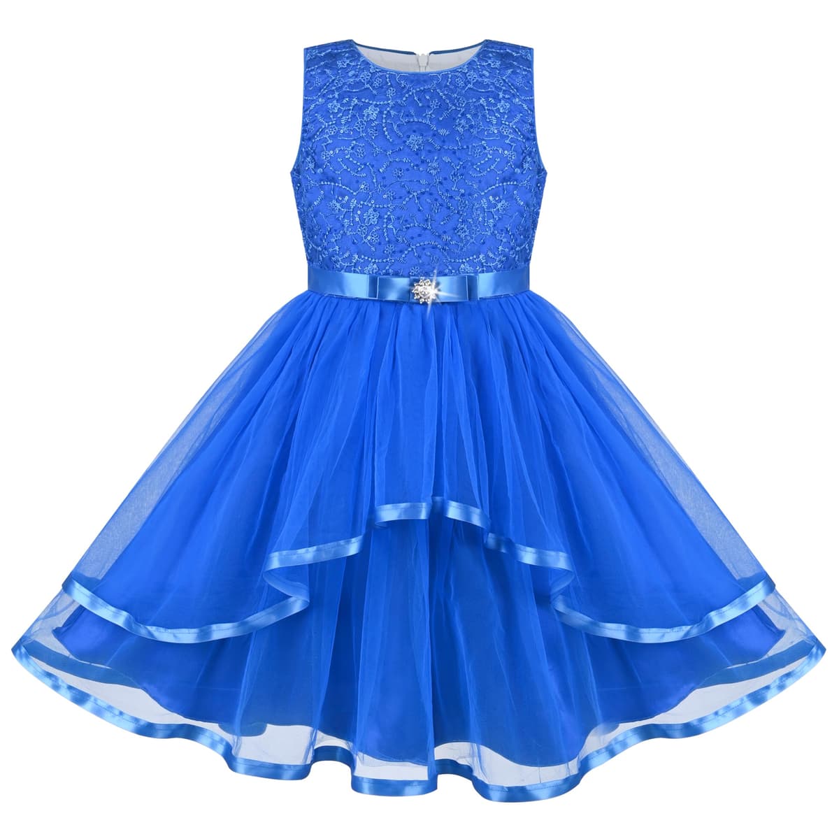 Sunny Fashion Flower Girls Dress Blue Belted Wedding Party Bridesmaid Size 4-12 — view 8