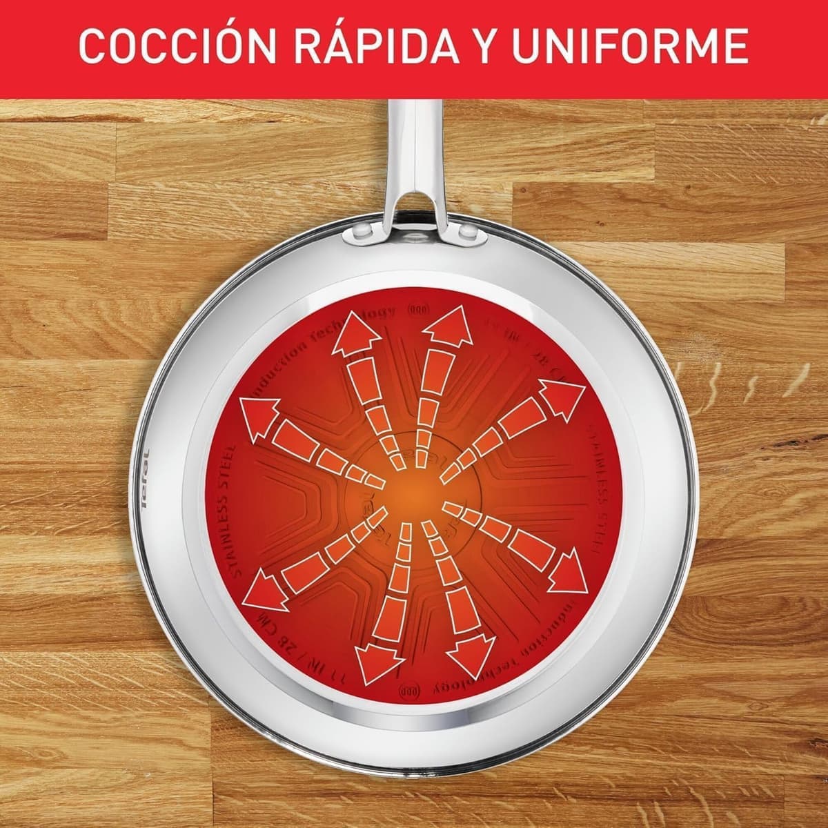 Tefal Duetto - Juego de Sartenes de 20/24/28 cm, Apto inducción, antiadherente, revestimiento titanio, Thermo-signal, apto lavavajillas y horno, acero inoxidable — view 6