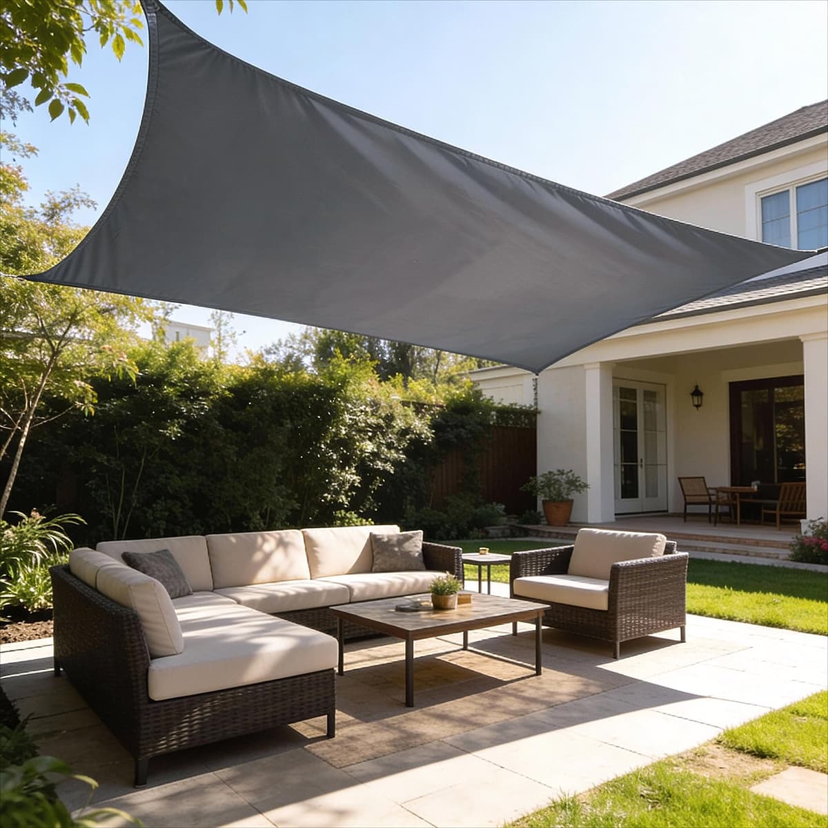 HAIKUS Toldo Vela de Sombra Impermeable Rectangular 4x5m Protección UV PES, Toldos para Patio Exterior Jardín Terraza - Gris
