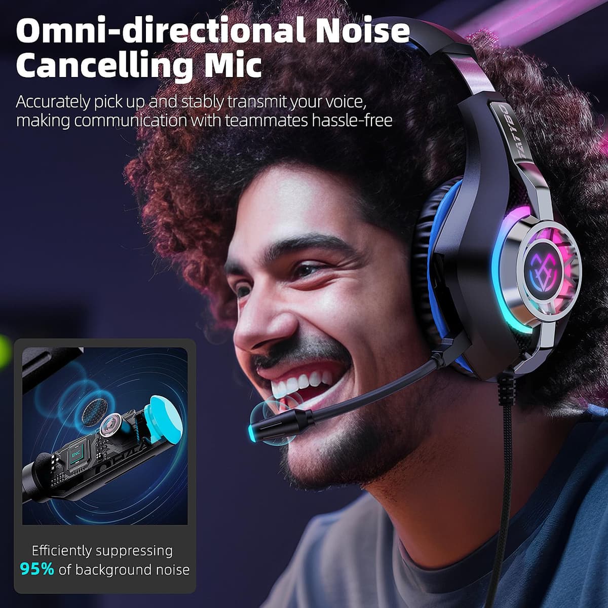 Tatybo Auriculares para Juegos para Ps4 Ps5 XboxOne Switch PC con micrófono con cancelación de Ruido, Sonido estéreo de Graves Profundos — view 5