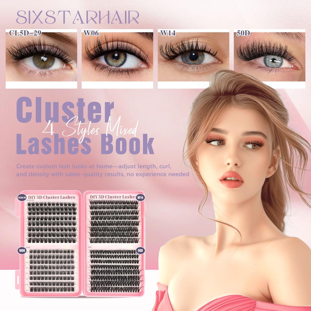 Sixstarhair Eyelashes Individual Kit Wispy Cluster Lashes with Lash Glue and Remover, Tweezers, Natural Individual Lashes Kit 448Pcs DIY Eyelash Extension Kit 4 Styles Lash Clusters Book 10-16mm — view 3