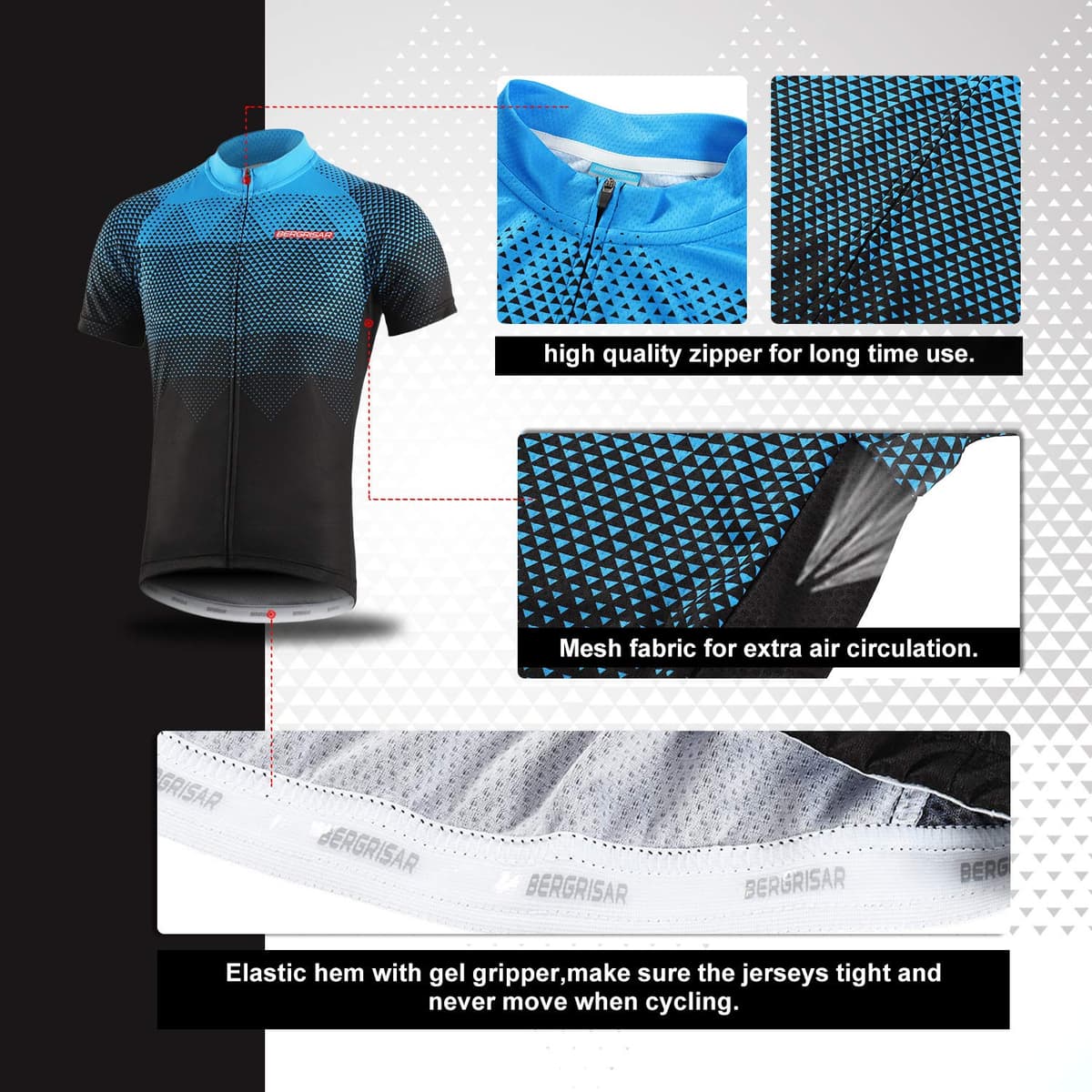BERGRISAR Camiseta de Ciclismo de Manga Corta para Hombre, 3+1 Bolsillos con Cremallera — view 4