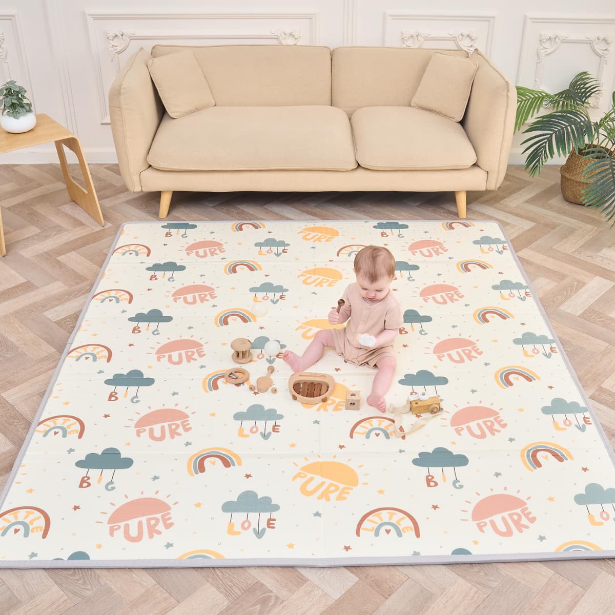 Alfombra Bebe Acolchada Plegable 180x200x1.5cm - Manta De Juegos - Manta Actividades Impermeable Reversible - Tapete De Actividades - Gimnasio Infantil Bebe - Regalo Bebé