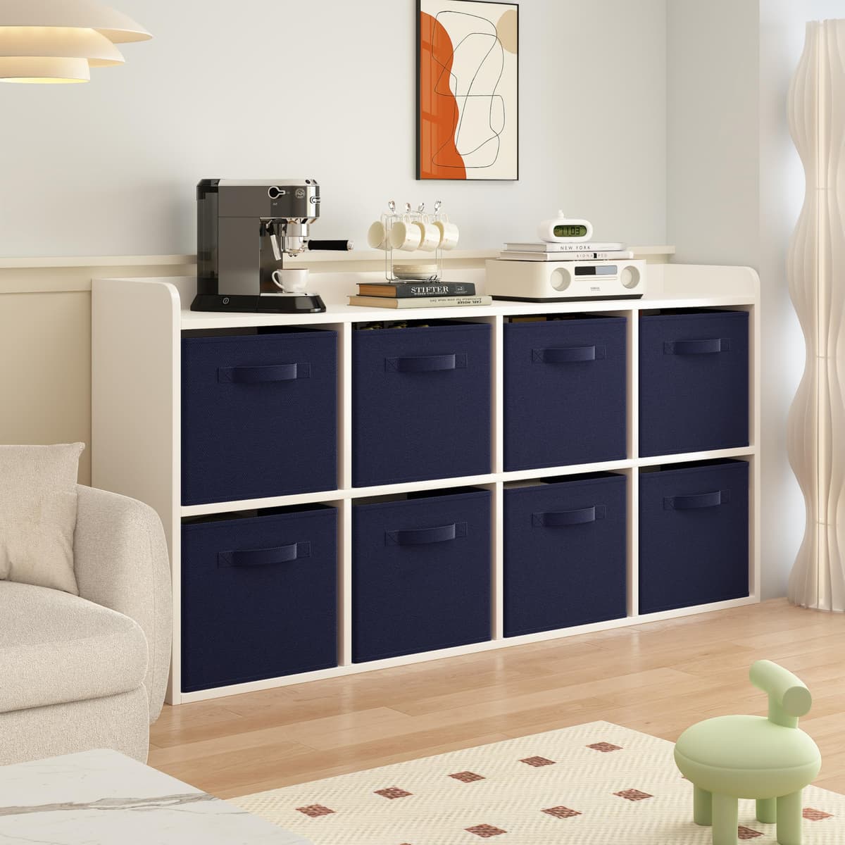 Foldable Storage Cubes Boxes Pack of 10 with Handle for Home Organization, Fabric Wardrobe Storage Box Organizer Basket Bins for Clothes Toys Towels, Collapsible&Durable Dark Blue 33x38x33cm — view 5