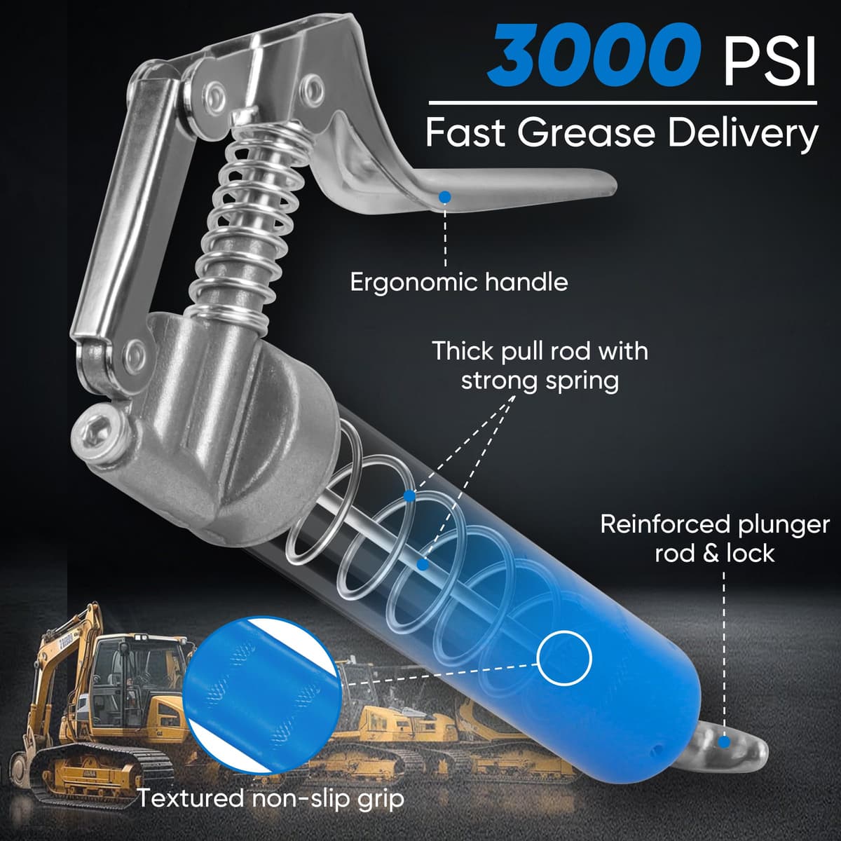 KRETLAW Mini Grease Gun (3000PSI) with Double 85G Cartridge Grease and Flexible Hose, Reinforced Coupler for Automotive,Marine — view 2