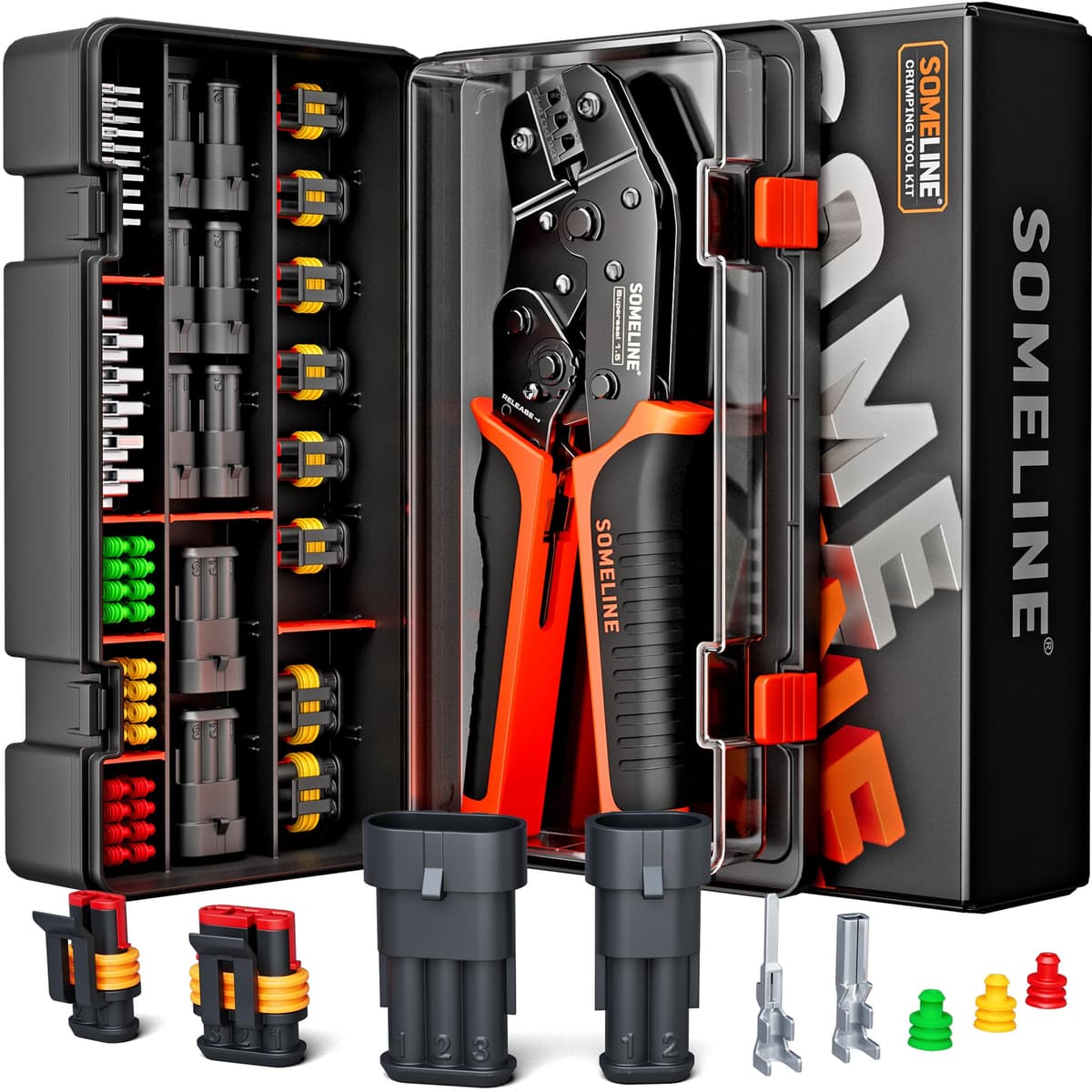 SOMELINE Waterproof Automotive Electrical Connector Crimping Tool Kit, 1/2/3/4/5/6 Pin Wire Connectors, with 0.34–2.5mm² Ratchet Crimping Pliers & Terminal Removal Tool – for Car, Motorcycle, Marine — view 13