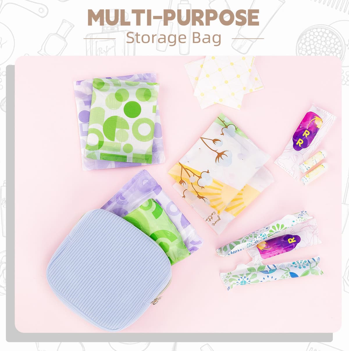 Neceser Compresas 2 Bolso de Almacenamiento para Compresas Algodon Tampones Bolsa Menstrual con Cremallera de Servilletas Sanitarias Bolsas Portátil para Mujers Regalo Adolescentes Niña(Rosa&Viola) — view 4