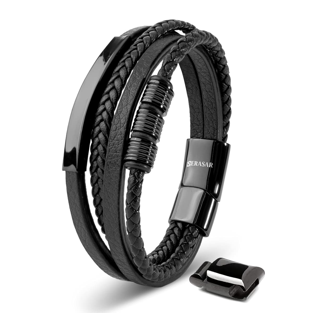 SERASAR Pulseras de cuero premium para hombre | Cierre seguro de acero inoxidable | Tres colores | Joyero Incluido