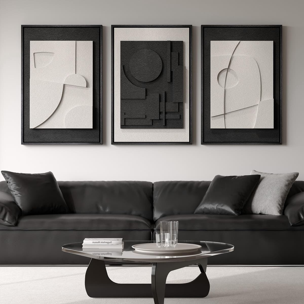 Large 3D Textured Framed Abstract Wall Art for Living Room, 3 Piece Modern Paintings Artwork for Walls, Black White Brown Geometric Sandstone Texture Pictures for Hallway Office Home Decor 24x36 In — view 9