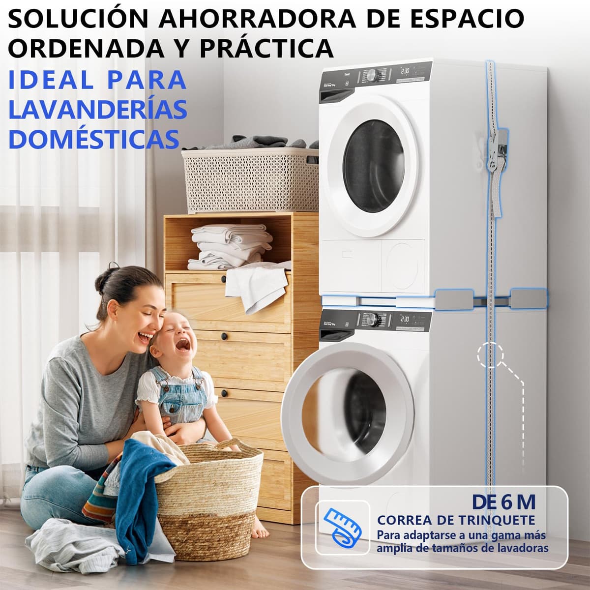 Kit de apilamiento universal para lavadora y secadora, Rango de marco ajustable de 45 a 68 cm, Ofrece soluciones para apilar lavadoras y secadoras de diferentes tamaños (Blanco) — view 4